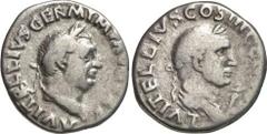 RÖMISCHE KAISERZEIT Objekt-Nr.: 2065 Vitellius, 69 n. Chr. Denar (3,11 g.), Mzst. Rom. Vs.: A VITELLIVS GERM IMP AVG TR P, Kopf des A. Vitellius mit Lorbeerkranz n. r. Rs.: L VITELLIVS COS III CENSOR,