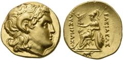 GRIECHEN THRAKISCHE KÖNIGE UND DYNASTEN. Lysimachos, 305 - 281 v. Chr. Stater (8,44g). ca. 205 - 195 v. Chr. Mzst. Kyzikos. Vs.: Kopf Alexanders d. Gr. mit Diadem u. Ammonshorn n. r. Rs.: ΒΑΣΙΛΕΩΣ ΛΥΣ