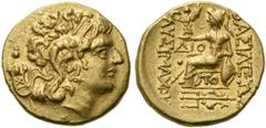 GRIECHEN THRAKISCHE KÖNIGE UND DYNASTEN. Lysimachos, 305 - 281 v. Chr. Stater (8,27g). ca. 88 - 86 v. Chr. Mzst. Tomis. Kopf Alexander des Großen mit den Zügen von Mithradates VI. mit Diadem u. Ammons