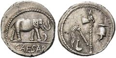 RÖMER RÖMISCHE REPUBLIK. RÖMISCHE REPUBLIK NACH 211 V. C. Iulius Caesar, 49 - 48 v. Chr. Denar (4,03g). Mzst. in Gallia Narbonensis oder Hispania citerior. Vs.: CAESAR, Elefant n. r. trampelt einen Dr