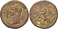 RÖMER RÖMISCHE KAISERZEIT. Drusus maior, 38 - 9 v. Chr. AE Sesterz (25,73g). 41 - 42 n. Chr., geprägt unter Claudius. Mzst. Rom. Vs.: NERO CLAVDIVS DRVSVS GERMANICVS IMP, Kopf n. l., Gegenstempel PROB
