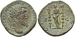 RÖMER RÖMISCHE KAISERZEIT. Didius Iulianus, 193 n. Chr. AE Sesterz (21,19g). Mzst. Rom. Vs.: IMP CAES M DID SE-VER IVLIAN AVG, Kopf mit Lorbeerkranz n.r. Rs.: CONCORD MILIT / S - C, Concordia steht mi
