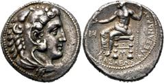 GRIECHEN MAKEDONISCHE KÖNIGE. Alexander III. der Große, 336 - 323 v. Chr. Tetra­drachme (16,87g). ca. 325 - 323 v. Chr. Mzst. Myriandros. Vs.: Kopf des Herakles mit Löwenskalp n. r. Rs.: ΒΑΣΙΛΕΩΣ ΑΛΕΞ