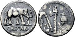 RÖMER RÖMISCHE REPUBLIK. RÖMISCHE REPUBLIK NACH 211 V. CHR. C. Iulius Caesar, 49 - 48 v. Chr. Denar (3,64g). Mzst. in Gallia Narbonensis oder Hispania Citerior. Vs.: CAESAR, Elefant n. r. einen Drache