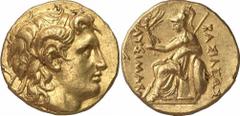 GRIECHEN THRAKISCHE KÖNIGE UND DYNASTEN Objekt-Nr.: 55 Lysimachos, 305 - 281 v. Chr. Stater, (8,51 g.), Mzst. incert (in Thrakien). Vs.: Kopf Alexanders d. Gr. n. r. Rs.: BASILEWS LUSIMACOU, Athena mi