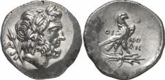 GRIECHEN LYKIEN OINOANDA Objekt-Nr.: 135 Stater, (8,02 g.), 188 / 187 v. Chr. Vs.: Zeuskopf n.r., dahinter Zepter und A (Jahr 1). Rs.: Adler sitzt n. r. auf einem Blitzbündel, darum OI-NO/AN. GM 117, 