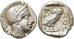 GRIECHEN ATTIKA. ATHEN. Tetradrachme (17,14g). 421 - 365 Jh. v. Chr. Vs.: Kopf der Athena mit verziertem, bekränztem, attischem Helm n. r. Rs.: ΑΘΕ, Eule n. r. stehend, Kopf in Vorderansicht, im Feld 
