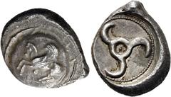 GRIECHEN LYKIEN. DYNASTEN. Khinakha. Stater (9,96g). 460 - 440 v. Chr. Vs.: N.l. abhebender Pegasos auf Rundschild, darunter Kugel. Rs.: Triskeles in rundem Incusum. Vismara, Lycia II 73; Traité II, 2