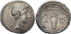 RÖMISCHE PROVINZIALPRÄGUNGEN LYKIEN. KOINON. Augustus, 27 v. Chr. - 14 n. Chr. Drachme (3,51g). ca. 27 - 20 v. Chr. Mzst. der Masikythes. Vs.: Kopf n. r. zwischen Λ - Υ. Rs.: Kithara zwischen M / A u.