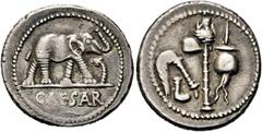 RÖMER RÖMISCHE REPUBLIK NACH 211 V. CHR. C. Iulius Caesar, 49 - 48 v. Chr. Denar (4,14g). Mzst. in der Gallia Narbonensis oder Hispania Citerior. Vs.: CAESAR, Elefant n. r. einen Drachen niedertrampel