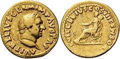 RÖMER RÖMISCHE KAISERZEIT. Vitellius, 69 n. Chr. Aureus (7,13g). Mzst. Rom. Vs.: A VITELLIVS GERM IMP AVG TR P, Kopf mit Lorbeerkranz n.r. Rs.: L VITELLIVS COS III CENSOR, L. Vitellius sitzt mit Adler