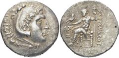 GRIECHEN MAKEDONISCHE KÖNIGE. Alexander III. der Große, 336 - 323 v. Chr. Tetra­drachme (16,18g). ca. 206/5 v. Chr. Mzst. Aspendos. Vs.: Kopf des Herakles mit Löwenfell n. r. Rs.: ΑΛΕΞΑΝΔ ΡΟΥ, Zeus mi