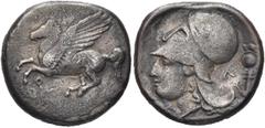 GRIECHEN CORINTHIA. KORINTH. Stater (8,21g). ca. 345 - 307 v. Chr. Vs.: Nach links fliegender Pegasos, darunter Koppa. Rs.: Kopf der Athena mit korinthischem Helm n. l., dahinter Λ und Tropaion. Calci