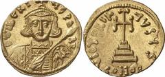 BYZANZ Objekt-Nr.: 508 Tiberius III., 698 - 705 n. Chr. Solidus (4,46 g.), Mzst. Konstantinopel. Vs.: D TIbERIVS PE AV, Büste mit Krone, Panzer, Schild u. Speer. Rs.: VICTORIA AVGY I / CONOB, Kreuz au