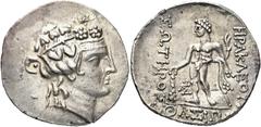GRIECHEN THRAKISCHE INSELN. THASOS. Tetradrachme (16.52g). ca. 95 - 70 v. Chr. Vs.: Kopf des Dionysos mit Efeukranz n. r. Rs.: ΗΡΑΚΛΕΟΥΣ / ΣΟΤΗΡΟΣ / ΘΑΣΙΩΝ, Herakles mit Keule und Löwenfell, l. im Fel