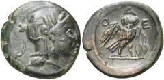 GRIECHEN ATTIKA. ATHEN. (6.02g). ca. 224/3 - 198. v. Chr. Vs.: Kopf der Athena im korinthischen Helm n. r., auf dem Helmkessel drei Ölbaumblätter. Rs.: Α-Θ-Ε, Eule mit offenen Schwingen n. r., Kopf fr