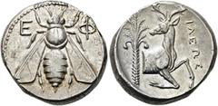 GRIECHEN IONIEN. EPHESOS. Tetradrachme (15.29g). 340 - 325 v. Chr. Vs.: Biene zwischen Ε-Φ. Rs.: Hirschprotome mit zurückgewendetem Kopf, daneben Palme, rechts Beamtenname ΙΛΕΩΣ. Head S. 33 ff. (Var.,