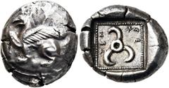 GRIECHEN LYKIEN. DYNASTEN. Tnnemi. Stater (8.46g). ca. 460 - 450 v. Chr. Vs.: Links sitzender Greif mit erhobener rechter Vordertatze auf einem gewölbten Schild. Rs.: "Tnnemi", skorpionähnlicher Trisk