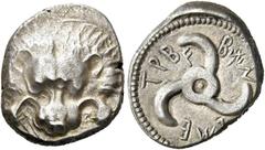 GRIECHEN LYKIEN. DYNASTEN. Trbbenimi, ca. 380 - 370 v. Chr. 1/3 Stater (3.12g). 4. Jh. v. Chr. Vs.: Löwenskalp, darunter Triskeles. Rs.: "trebbenimi" um Triskeles. Podalia Hoard 130; Müseler VIII 11 (
