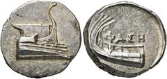 GRIECHEN LYKIEN. PHASELIS. Stater (10.43g). 4. Jh. v. Chr. Vs.: Prora einer Galeere mit Aufbau und Rammsporn n. r. Rs.: ΦΑΣΗ, Heck einer Galeere mit Reling n. r. Heipp-Tamer Serie 6. Fast vz