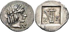 GRIECHEN LYKIEN. LYKISCHER BUND. Kragos. Hemidrachme (1.76g). ca. 30 v. Chr. Vs.: Apollonkopf zwischen Λ-Υ n. r. Rs.: Kithara zwischen K-P, l. im Feld Palmzweig. Troxell 104 (Var.); Müseler XI 51 (die