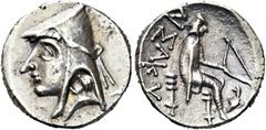 GRIECHEN PARTHER. ARSAKIDEN. Artabanos I. (Arsakes II.), 211 - 185 v. Chr. Drachme (4.05g). ca. 211 - 209 v. Chr. Mzst.Rhagai - Arsakeia (?). Vs.: Kopf mit Baschlik n. l. Rs.: ΑΡΣΑΚΟΥ, Bogenschütze au