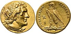 GRIECHEN NORDAFRIKA. KÖNIGREICH DER PTOLEMÄER. Ptolemaios II. Philadelphos, 283 - 246 v. Chr. Pentadrachme (oder Gold-Trichryson) (17.86g). 275/4 - 272 v. Chr. Mzst.Alexandria. Vs.: Büste des Ptolemai