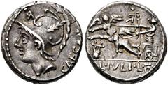 RÖMER RÖMISCHE REPUBLIK. RÖMISCHE REPUBLIK NACH 211 V CHR. L. Iulius Caesar, 103 v. Chr. Denar (3.94g). Mzst.Rom. Vs.: CAESAR, behelmter Kopf des Mars n. l., darüber retrogrades R·. Rs.: L IVLI L F, V
