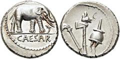 RÖMER RÖMISCHE REPUBLIK. RÖMISCHE REPUBLIK NACH 211 V CHR. C. Iulius Caesar, 49 - 48 v. Chr. Denar (3.68g). Mzst.in Gallia Narbonensis oder Hispania Citerior. Vs.: CAESAR, Elefant n. r. einen Drachen 
