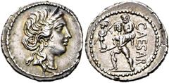 RÖMER RÖMISCHE REPUBLIK. RÖMISCHE REPUBLIK NACH 211 V CHR. C. Iulius Caesar, 48 - 47 v. Chr. Denar (3.88g). Mzst.in Asia. Vs.: Kopf der Venus mit Stephane n. r. Rs.: CAESAR, Aeneas trägt seinen Vater 
