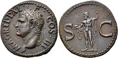 RÖMER RÖMISCHE KAISERZEIT Agrippa, 64/3 - 12 v. Chr. As (11.19g). Geprägt unter Caligula, 37 - 41 n. Chr. Mzst.Rom. Vs.: M AGRIPPA L F COS III, Kopf mit corona rostrata n. l. Rs.: S - C, Neptun mit Dr
