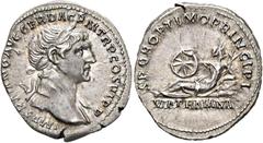 RÖMER RÖMISCHE KAISERZEIT Trajan, 98 - 117 n. Chr. Denar (3.55g). 112 - 113 n. Chr. Mzst.Rom. Vs.: IMP TRAIANO AVG GER DAC P M TR P COS VI P P, Büste mit Lorbeerkranz u. Gewand auf l. Schulter n. r. R