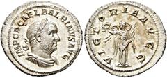 RÖMER RÖMISCHE KAISERZEIT Balbinus, 238 n. Chr. Denar (3.21g). Mzst.Rom. Vs.: IMP C D CAEL BALBINVS AVG, drapierte Panzerbüste mit Lorbeerkranz n. r. Rs.: VICTO-RIA AVGG, Viktoria mit Kranz u. Palmzwe