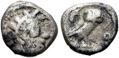 GRIECHEN GRIECHEN ATTIKA. ATHEN. Hemiobol (0.33g). 479 - 393 v. Chr. Vs.: Kopf der Athena mit attischem Helm und Lorbeerkranz n. r. Rs.: ΑΘΕ, Eule und Olivenzweig. SNG Cop. 59 ff. R! Dunkle Tönung,
