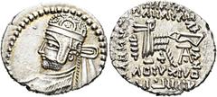 GRIECHEN GRIECHEN PARTHER. ARSAKIDEN. Sanatrukes, 116 (?) n. Chr. Drachme (3.77g). Mzst.Ekbatana. Vs.: Drapierte Büste mit Tiara n. l. Rs.: Bogenschütze (Arsakes I.) sitzt auf Thron u. hält Bogen, dar