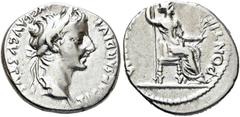 RÖMER RÖMER RÖMISCHE KAISERZEIT Tiberius, 14 - 37 n. Chr. Denar (3.77g). 30 n. Chr. Mzst.Lugdunum. Vs.: TI CAESAR DIVI AVG F AVGVSTVS, Kopf mit Lorbeerkranz n. r. Rs.: PONTIF MAXIM, Livia als Iustitia