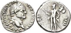 RÖMER RÖMER RÖMISCHE KAISERZEIT Vespasian, 69 - 79 n. Chr. Denar (3.40g). 77 - 78 n. Chr. Mzst.Rom. Vs.: IMP CAESAR VESPASIANVS AVG, Kopf mit Lorbeerkranz n. r. Rs.: COS VIII, Mars schreitet mit Tropa