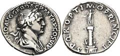 RÖMER RÖMER RÖMISCHE KAISERZEIT Trajan, 98 - 117 n. Chr. Denar (3.34g). 113 - 114 n. Chr. Mzst.Rom. Vs.: IMP TRAIANO AVG GER DAC P M TR P COS VI P P, Büste mit Lorbeerkranz u. Gewand auf der l. Schult