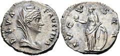 RÖMER RÖMER RÖMISCHE KAISERZEIT Diva Faustina maior, ab 140 n. Chr. Denar (3.25g). Geprägt unter Antoninus Pius, 141 n. Chr. Mzst.Rom. Vs.: DIVA FAVSTINA, drapierte Büste capite velato n. r. Rs.: AVG-