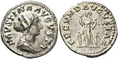 RÖMER RÖMER RÖMISCHE KAISERZEIT Faustina minor, 147 - 176 n. Chr. Denar (3.56g). 161 - 164 n. Chr. Mzst.Rom. Vs.: FAVSTINA AVGVSTA, drapierte Büste n. r. Rs.: FECVND AVGVSTAE, Fecunditas mit zwei Kind
