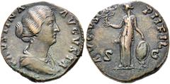 RÖMER RÖMER RÖMISCHE KAISERZEIT Faustina minor, 147 - 176 n. Chr. Sesterz (24.33g). Geprägt unter Antoninus Pius, 161 n. Chr. Mzst.Rom. Vs.: FAVSTINA AVGVSTA, drapierte Büste n. r. Rs.: AVGVSTI PII FI