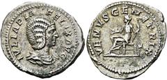 RÖMER RÖMER RÖMISCHE KAISERZEIT Iulia Domna, 193 - 217 n. Chr. Denar (3.44g). 216 n. Chr. Mzst.Rom. Vs.: IVLIA PIA FELIX AVG, drapierte Büste n. r. Rs.: VENVS GENETRIX, Venus mit Zepter thront mit aus
