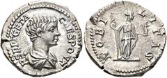 RÖMER RÖMER RÖMISCHE KAISERZEIT Geta als Caesar, 197 - 209 n. Chr. Denar (3.70g). 199 n. Chr. Mzst.Rom. Vs.: P SEPT GETA CAES PONT, drapierte Büste n. r. Rs.: NOBI-LITAS, Nobilitas mit Zepter u. Palla