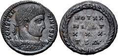 RÖMER RÖMER RÖMISCHE KAISERZEIT Constantin I., der Große, 307 - 337 n. Chr. Follis (3.36g). 318 - 319 n. Chr. Mzst.Thessaloniki. Vs.: CONSTAN-TINVS AVG, Panzerbüste mit Lorbeerkranz n. r. Rs.: VOT XX 