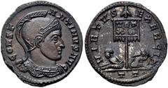 RÖMER RÖMER RÖMISCHE KAISERZEIT Constantin I., der Große, 307 - 337 n. Chr. Follis (2.62g). 319 - 320 n. Chr. Mzst.Ticinum. Vs.: CONST-ANTINVS AVG, behelmte Panzerbüste n. r. Rs.: VIRTVS EXERCIT / T T