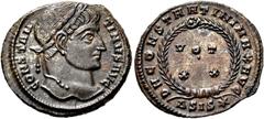 RÖMER RÖMER RÖMISCHE KAISERZEIT Constantin I., der Große, 307 - 337 n. Chr. Follis (3.70g). 320 - 321 n. Chr. Mzst.Siscia. Vs.: CONSTAN-TINVS AVG, Kopf mit Lorbeerkranz n. r. Rs.: D N CONSTANTINI MAX 