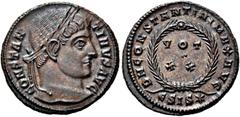 RÖMER RÖMER RÖMISCHE KAISERZEIT Constantin I., der Große, 307 - 337 n. Chr. Follis (3.25g). 320 - 321 n. Chr. Mzst.Siscia. Vs.: CONSTA-NTINVS AVG, Kopf mit Lorbeerkranz n. r. Rs.: D N CONSTANTINI MAX 