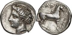 GRIECHEN THESSALIEN Drachme, (6,03g) bald nach 395 v. Chr. Vs.: ΛΑΡΙΣ, Kopf der Nymphe Larissa n. l. Rs.: ΛΑΡ/ΙΣΑΙ[ΩΝ], Pferd n. r. F.Herrmann, ZfN 35, 1925, Taf. IV 16. Jameson 2468 (Rs. stgl.).RR! G