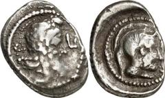 GRIECHEN LYKIEN Ddenevele Stater (8,36g) 420 / 400 v. Chr. Mzst. unbestimmt. Vs.: Kopf des Dynasten mit persischer Kyrbasia r., r. im Feld ein Symbol. Rs.: "ddenewele", Kopf der Athena r. mit attische