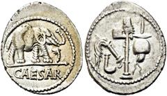 RÖMER RÖMISCHE REPUBLIK. RÖMISCHE REPUBLIK NACH 211 V. CHR. C. Iulius Caesar, 49 - 48 v. Chr. Denar ø 21mm (3,70g). Mzst. in Gallia Narbonensis oder Hispania Citerior. Vs.: CAESAR, Elefant n. r. einen